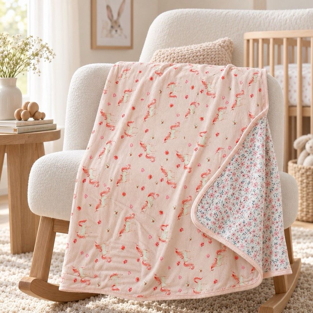 Posh Peanut Vivienne & Claudine Pink Carousel Bamboo Baby Blanket 38 X 40